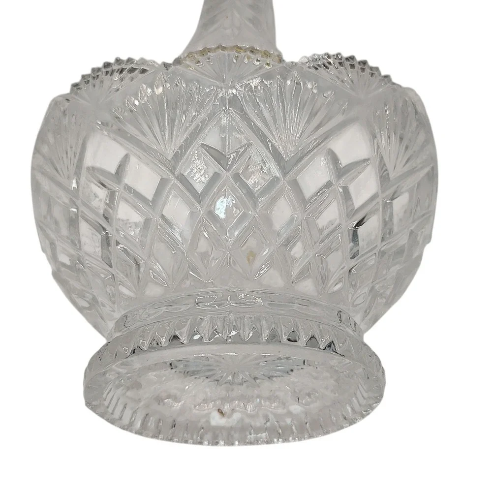 Imperial Slovakia‎ Lead Crystal Basket with Handle Diamond Fan Pattern SEE